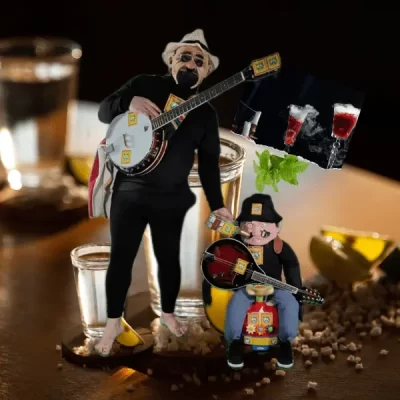 artist musician horny sucker with his banjo and dj assface playing mandolin drinking whiskey vine beer vodka cognac